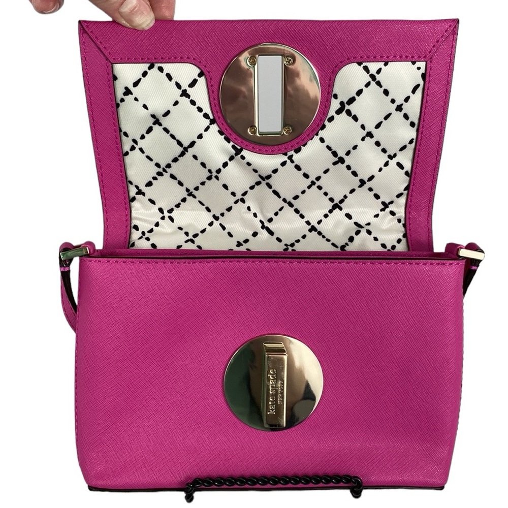 Kate Spade EUC Sally Newberry Lane Hot Pink Leather Turnlock Crossbody - Picture 7 of 16